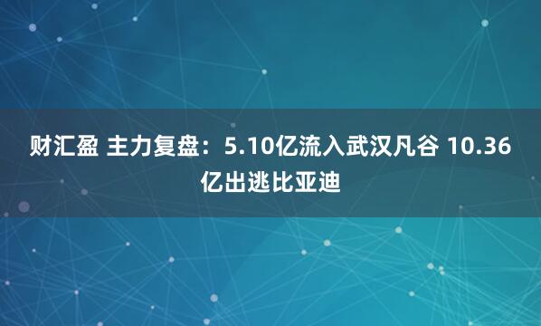财汇盈 主力复盘：5.10亿流入武汉凡谷 10.36亿出逃比亚迪