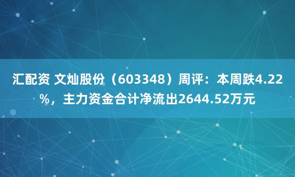 汇配资 文灿股份（603348）周评：本周跌4.22%，主力资金合计净流出2644.52万元