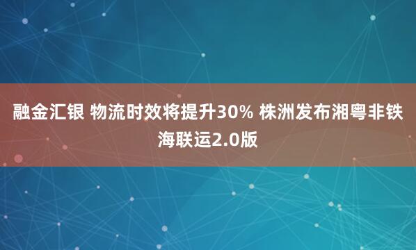 融金汇银 物流时效将提升30% 株洲发布湘粤非铁海联运2.0版