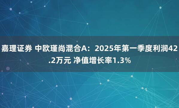 嘉理证券 中欧瑾尚混合A：2025年第一季度利润42.2万元 净值增长率1.3%